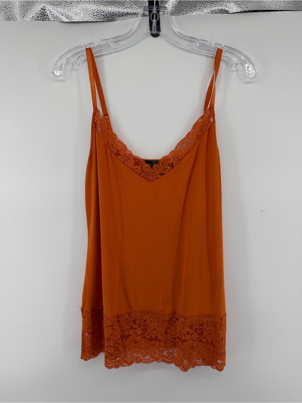 Y2K Coquettecore Burnt Orange Lace Trim‎ Cami Top Spaghetti Strap Tank SzS